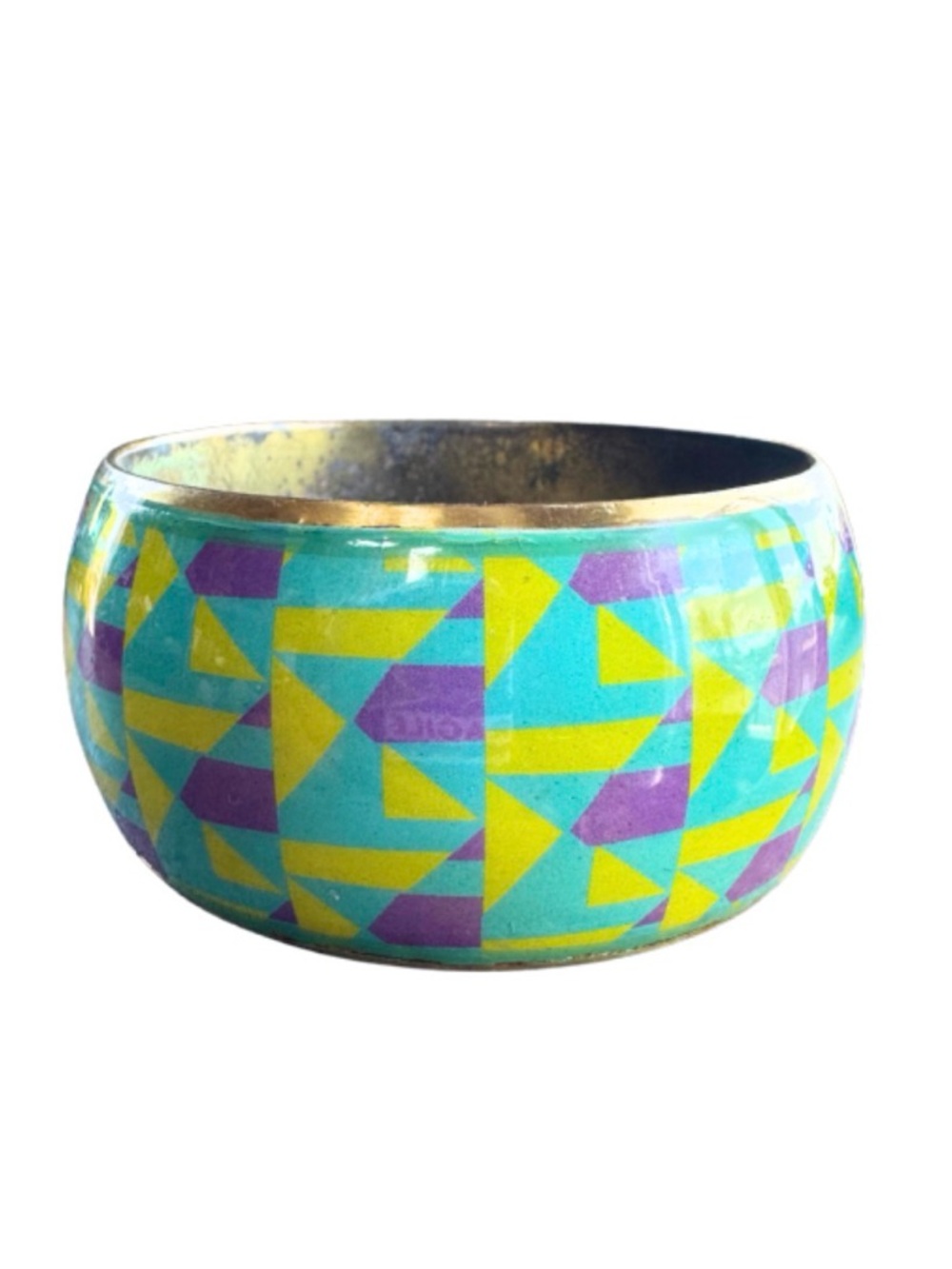 Turquoise Enamel Geometric Bangle Bracelet - Unbranded